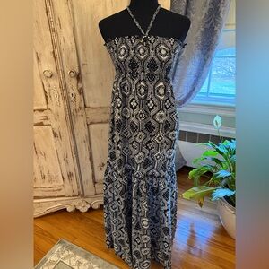 Rampage Printed Smocked Halter Cotton Maxi Dress.Size 3. Y2K